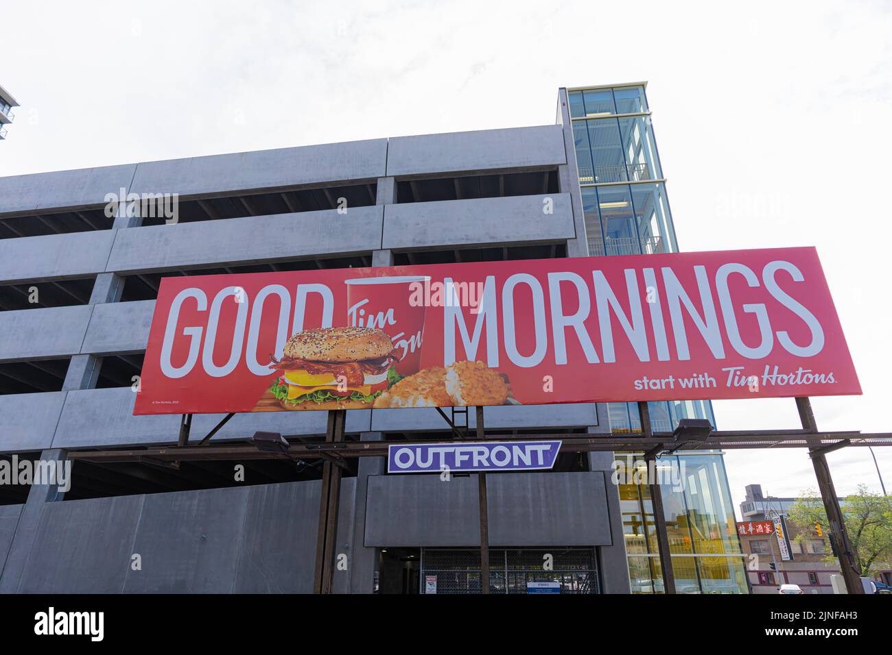 August 5 2022 - Winnipeg Manitoba Canada - Tim Hortons good morning Billboard Stock Photo