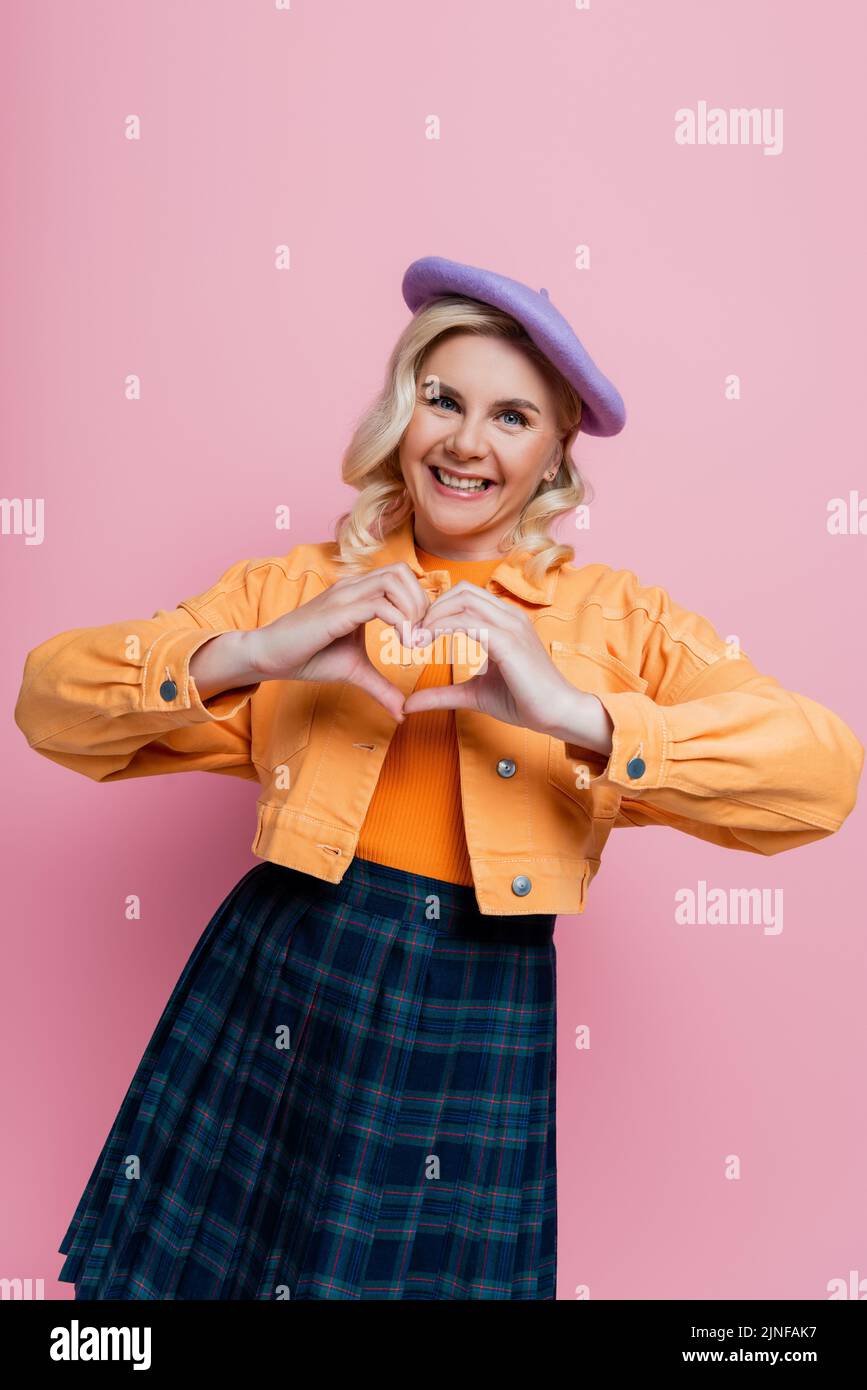 Smiling woman in beret showing hi-res stock photography and images - Alamy