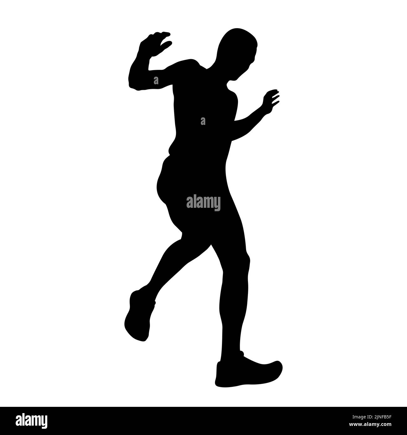 male runner running down mountain black silhouette Stock Photo