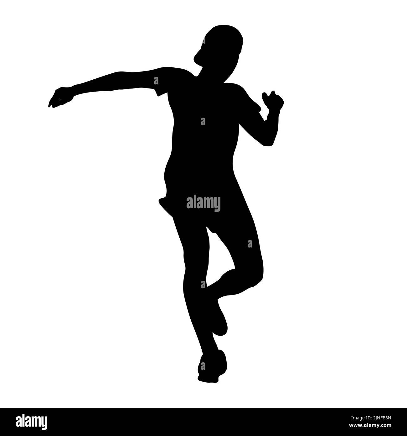 athlete runner running down mountain black silhouette Stock Photo