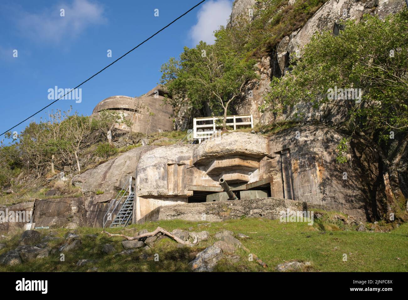 Vanse, Norway - May 30, 2022: Varnes Fort is an ex-German coastal battery a little east of Varnes lighthouse. The battery was set up with four 105mm a Stock Photo