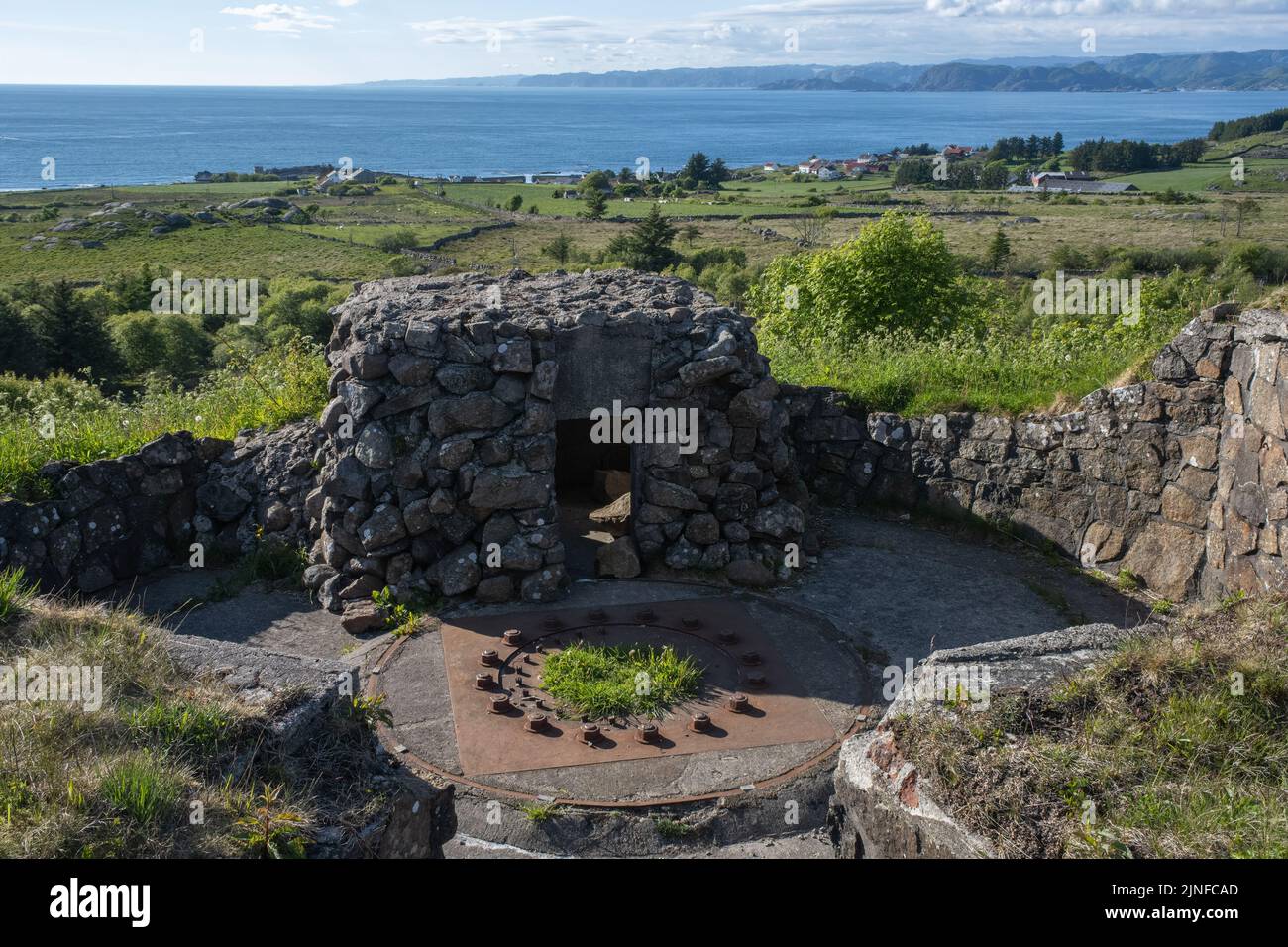 Nordberg, Norway - May 30, 2022: Nordberg fort is a coastal artillery combat facility in the Norwegian Navy. It's one of the few German coastal forts Stock Photo