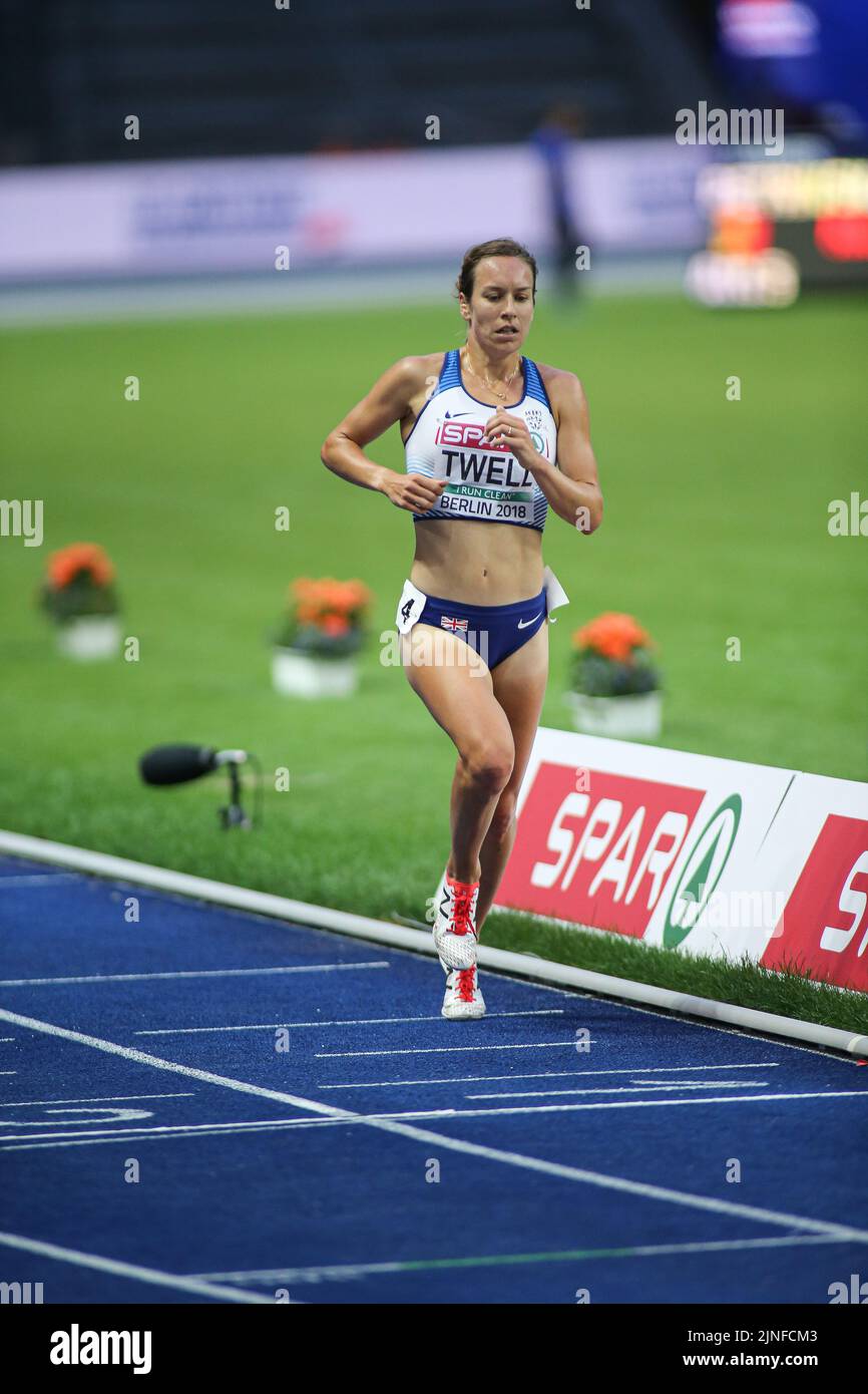 Stephanie Twell running 5000 meters at the European Athletics Championships in Berlin 2018. Stock Photo