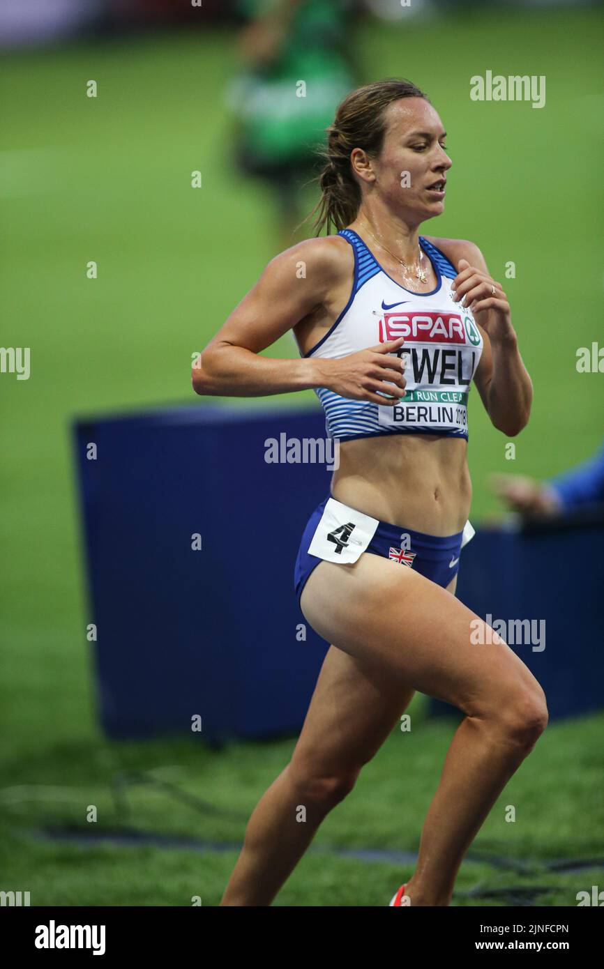 Stephanie Twell running 5000 meters at the European Athletics Championships in Berlin 2018. Stock Photo