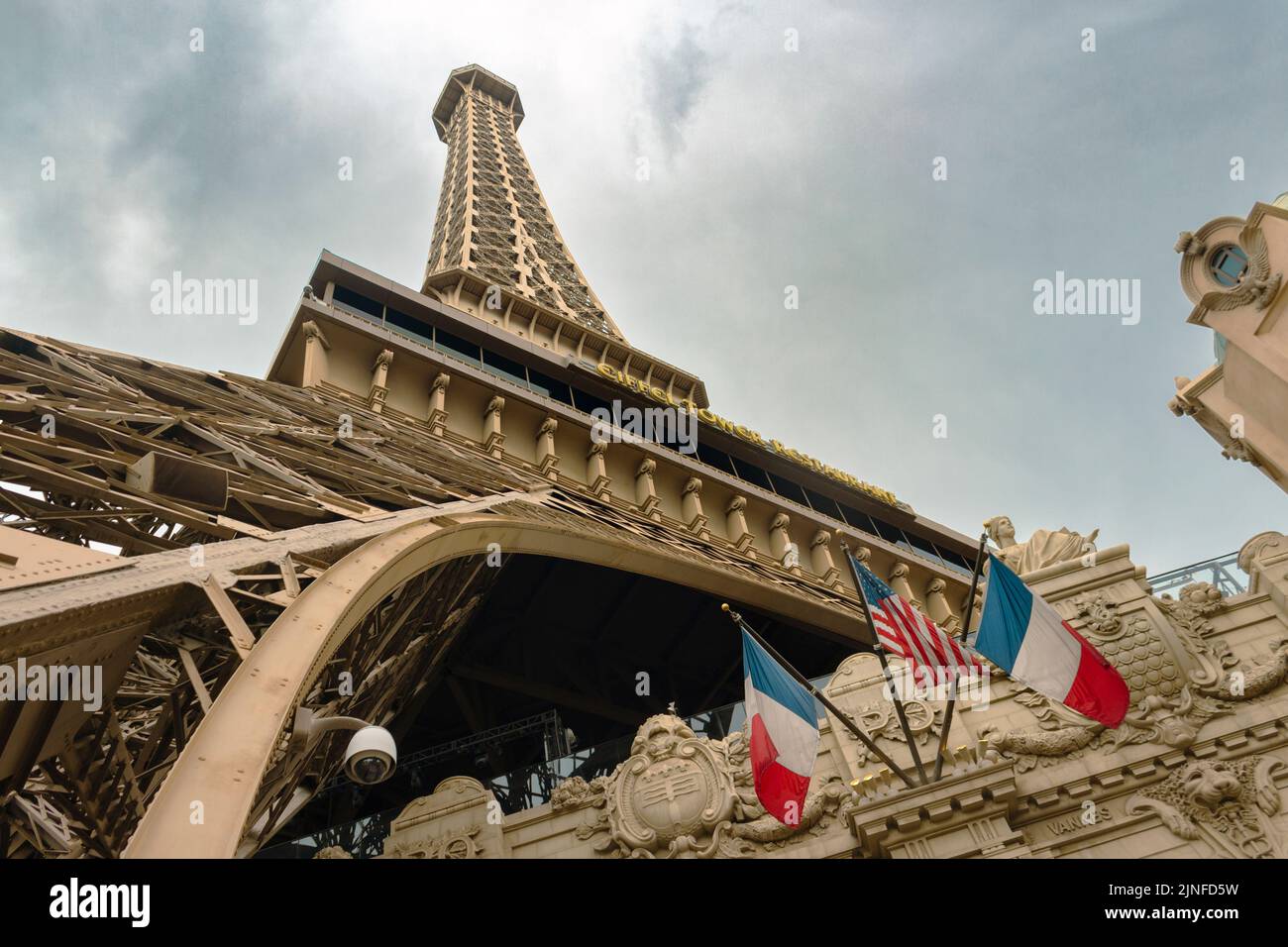 Half-scale Eiffel Tower replica in front of Paris Hotel and Casino, Las Vegas, Nevada USA Stock Photo