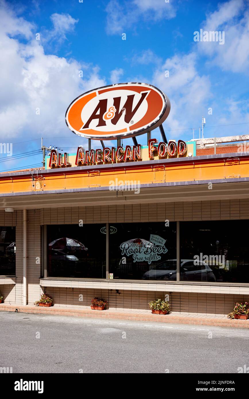 A&W, All American Food, chain restaurant; Nago, Okinawa Prefecture, Japan Stock Photo