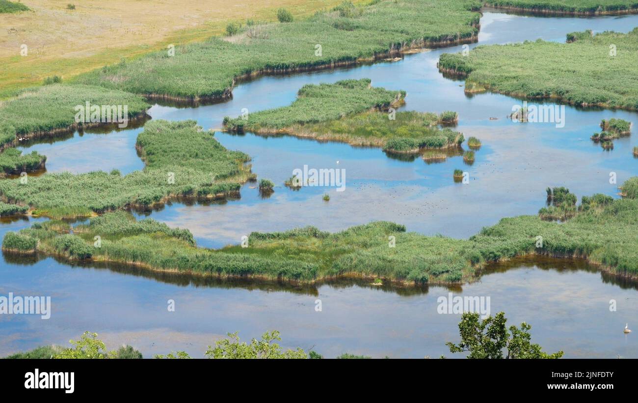 The inner lake of Tihany with the Tihanyi-abbey in the background Stock Photo