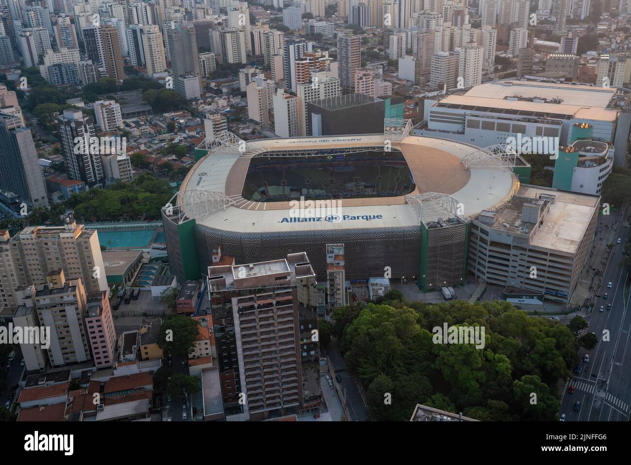 Aerial view of Allianz Parque Soccer Stadium of Palmeiras Football Club - Sao Paulo, Brazil Stock Photo