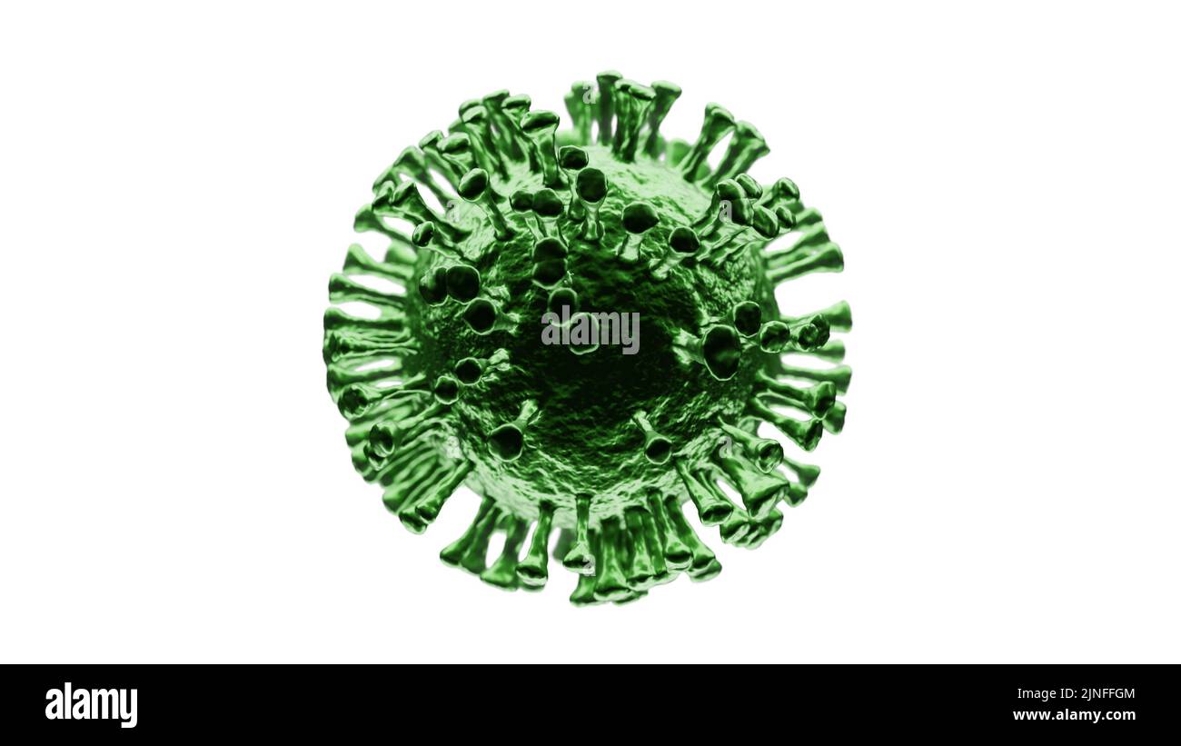 Illustration of a single green virus cell isolated and cut out on white background Stock Photo