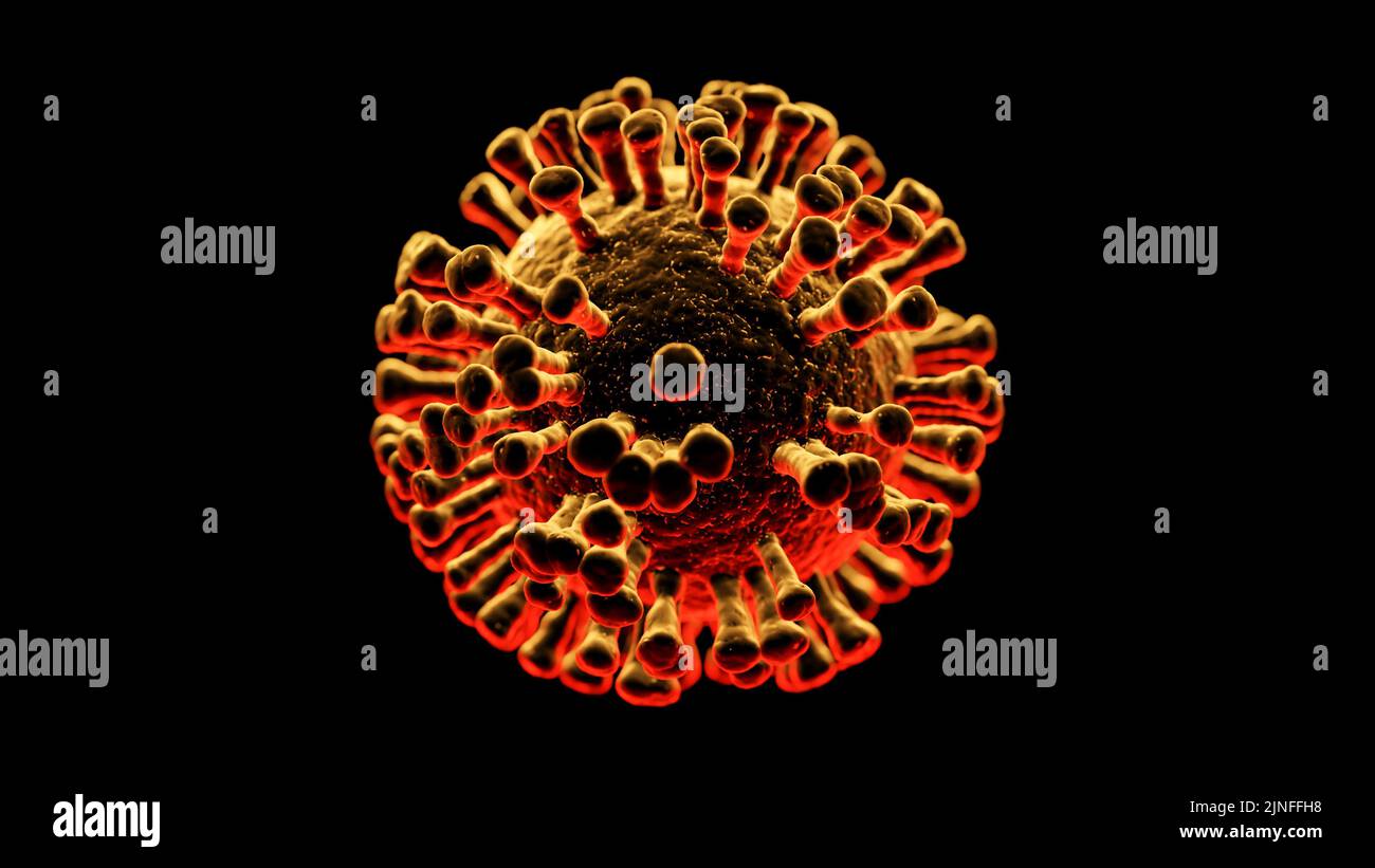 Illustration of a single vibrant red virus cell isolated and cut out on black background Stock Photo