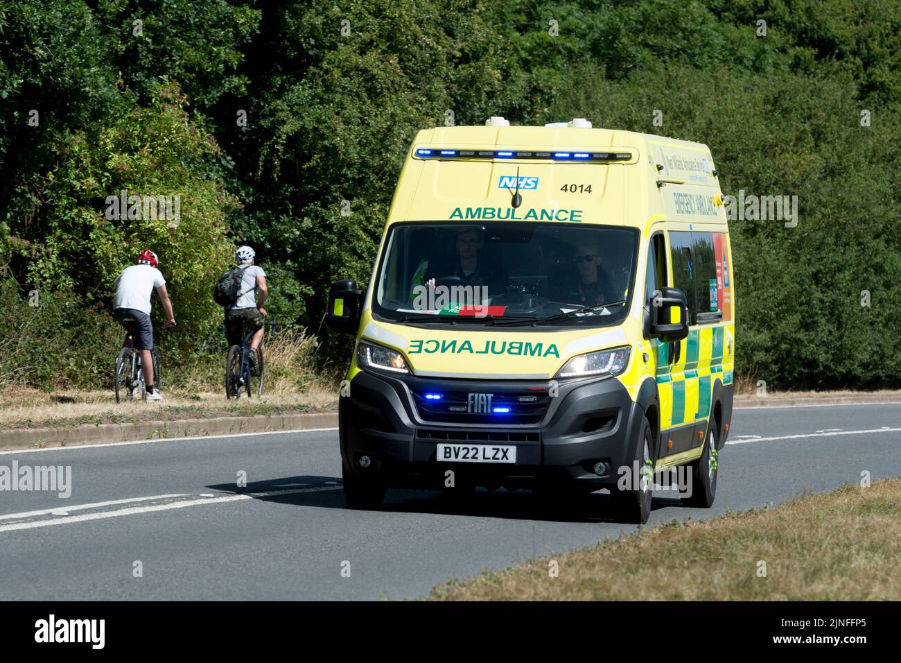 An ambulance for the 2022 Commonwealth Games cycling road race, Hampton Road, Warwick, Warwickshire, UK Stock Photo