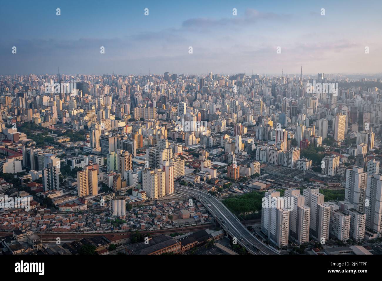 Aerial View of Sao Paulo and Eng Orlando Murgel Viaduct - Sao Paulo, Brazil Stock Photo