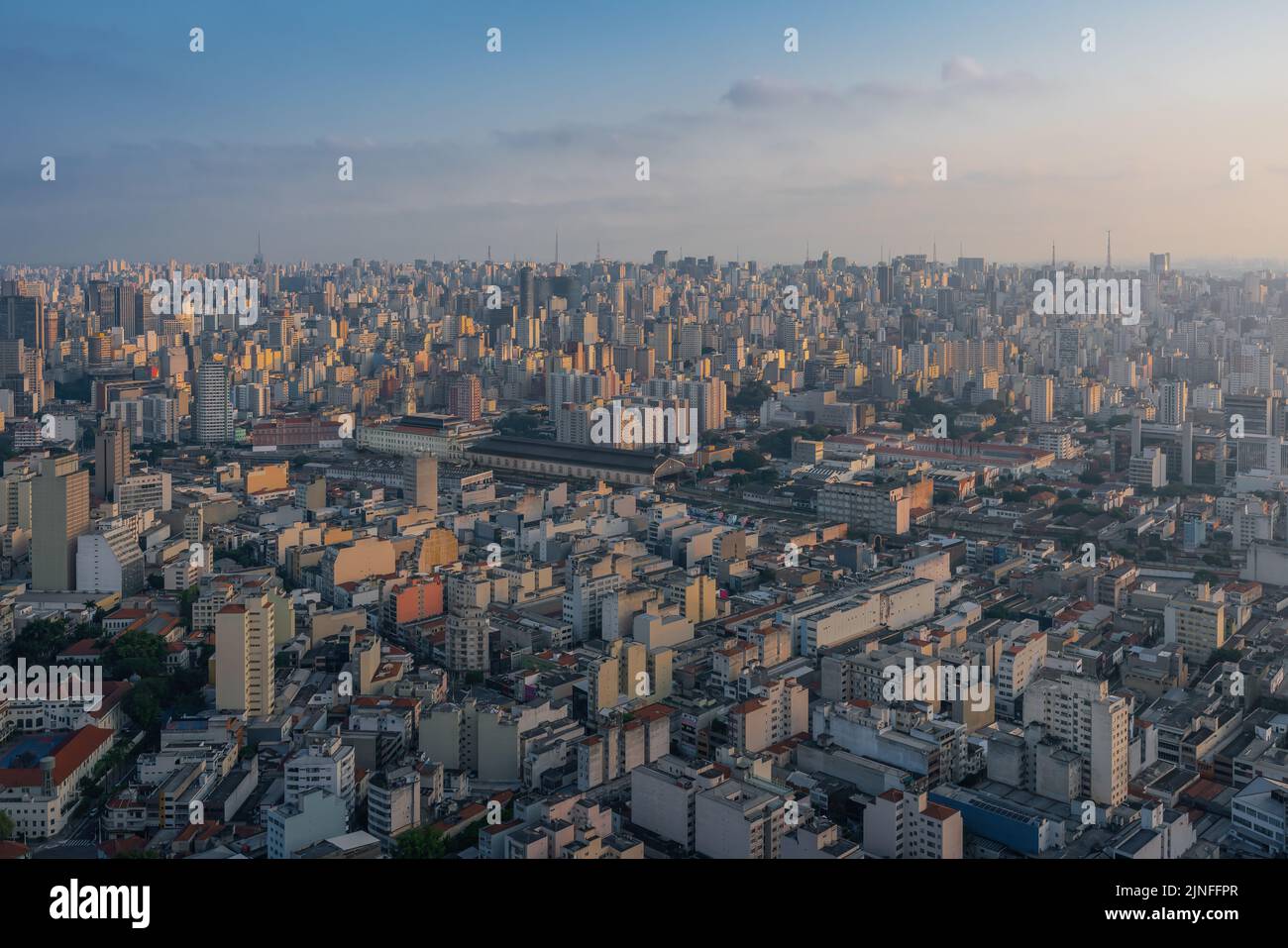 Aerial View of Sao Paulo and Julio Prestes Station - Sao Paulo, Brazil Stock Photo