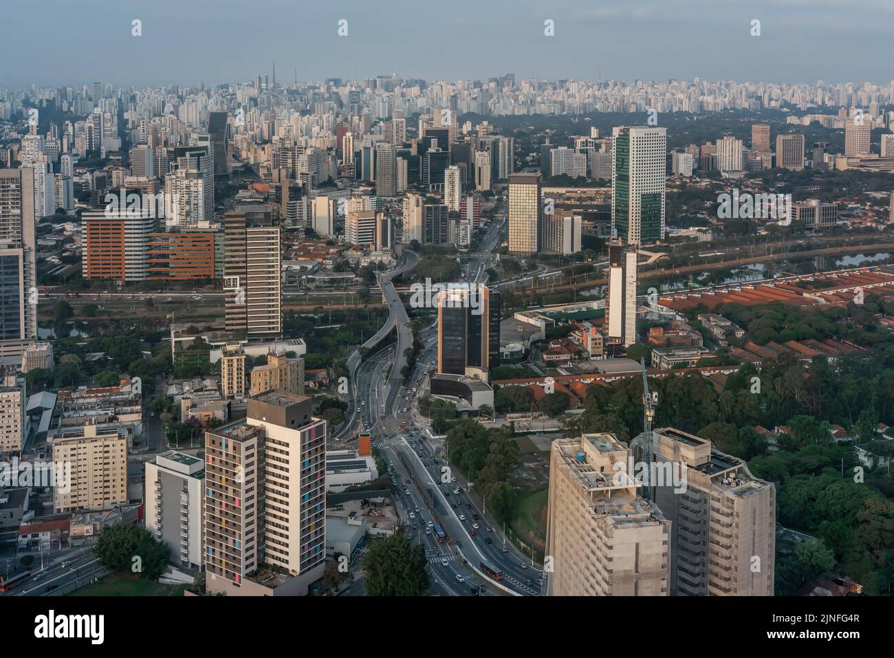 Aerial View of Eusebio Matoso Bridge over Pinheiros River - Sao Paulo, Brazil Stock Photo