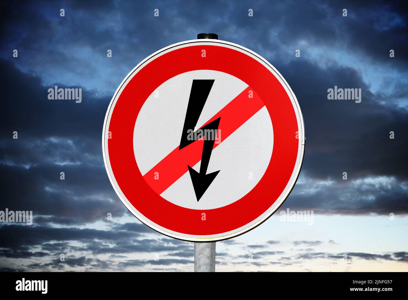 Sign With Crossed Out Electricity Arrow, Symbol Photo Energy Shortage And Energy Saving Stock Photo