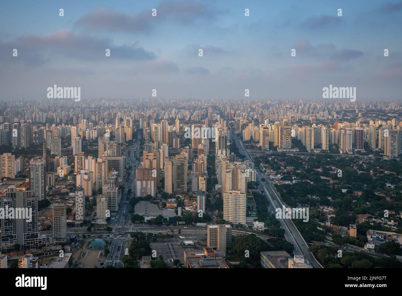Aerial View of Brooklin neighborhood with Santo Amaro Avenue - Sao Paulo, Brazil Stock Photo