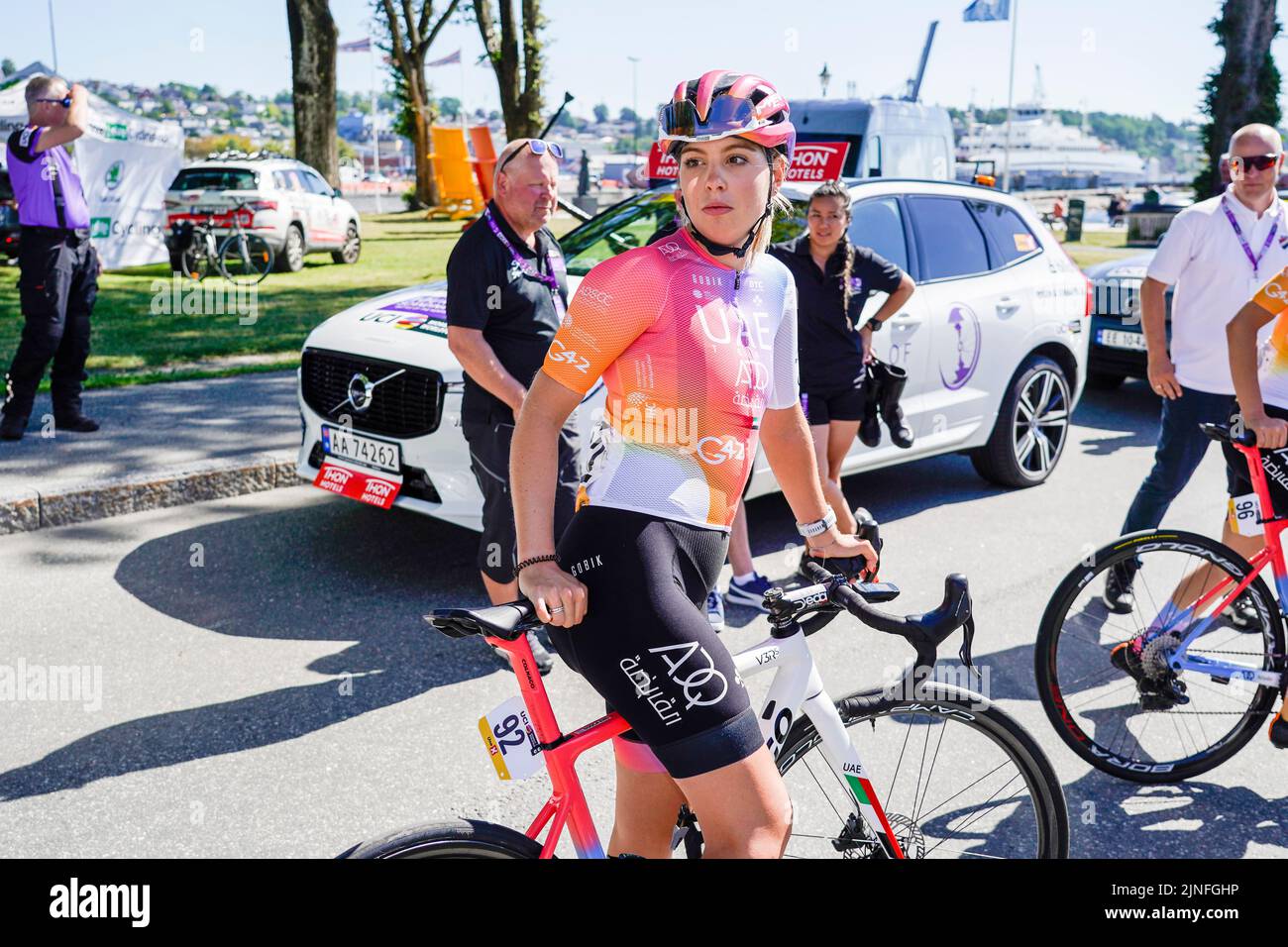 Moss 20220811.Dutch Maaike Boogaard from UAE Team ADQ at the start of the third stage of the Tour of Scandinavia cycling race. The stage goes from Moss to Sarpsborg, a distance of 119 km. Photo: Heiko Junge / NTB Stock Photo