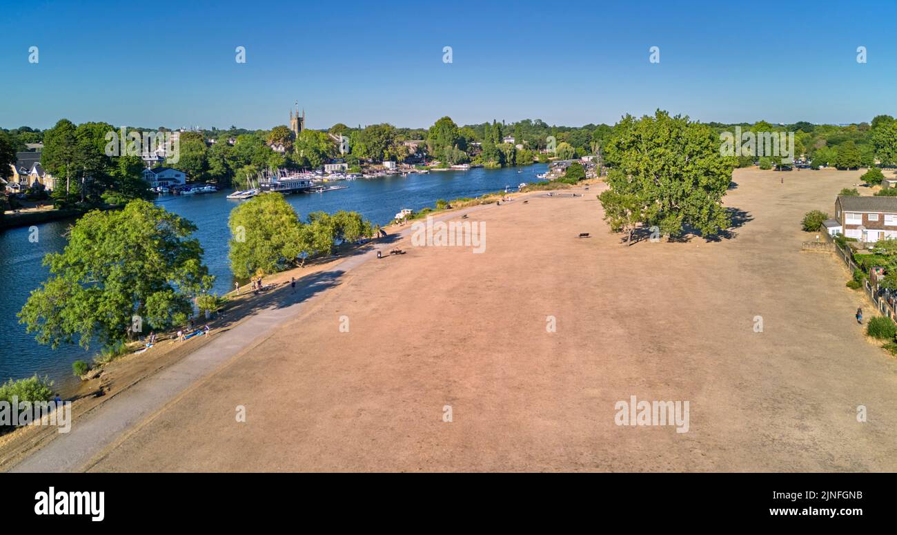 Hurst Park by the River Thames during drought of 2022. West Molesey, Surrey, England. Stock Photo