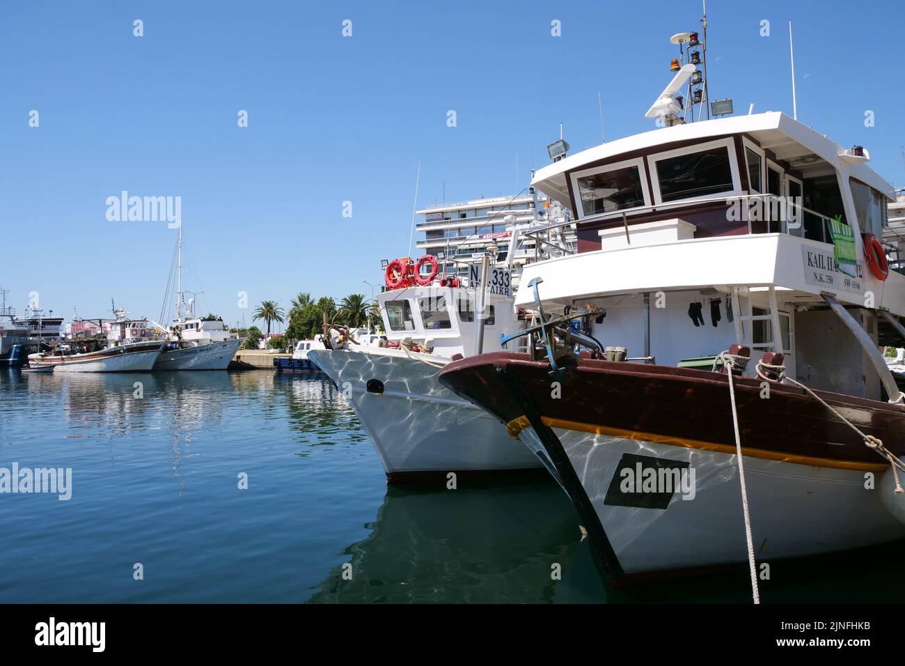Ships in the fishing harbor, Kavala, Macedonia, North-Eastern Greece Stock Photo