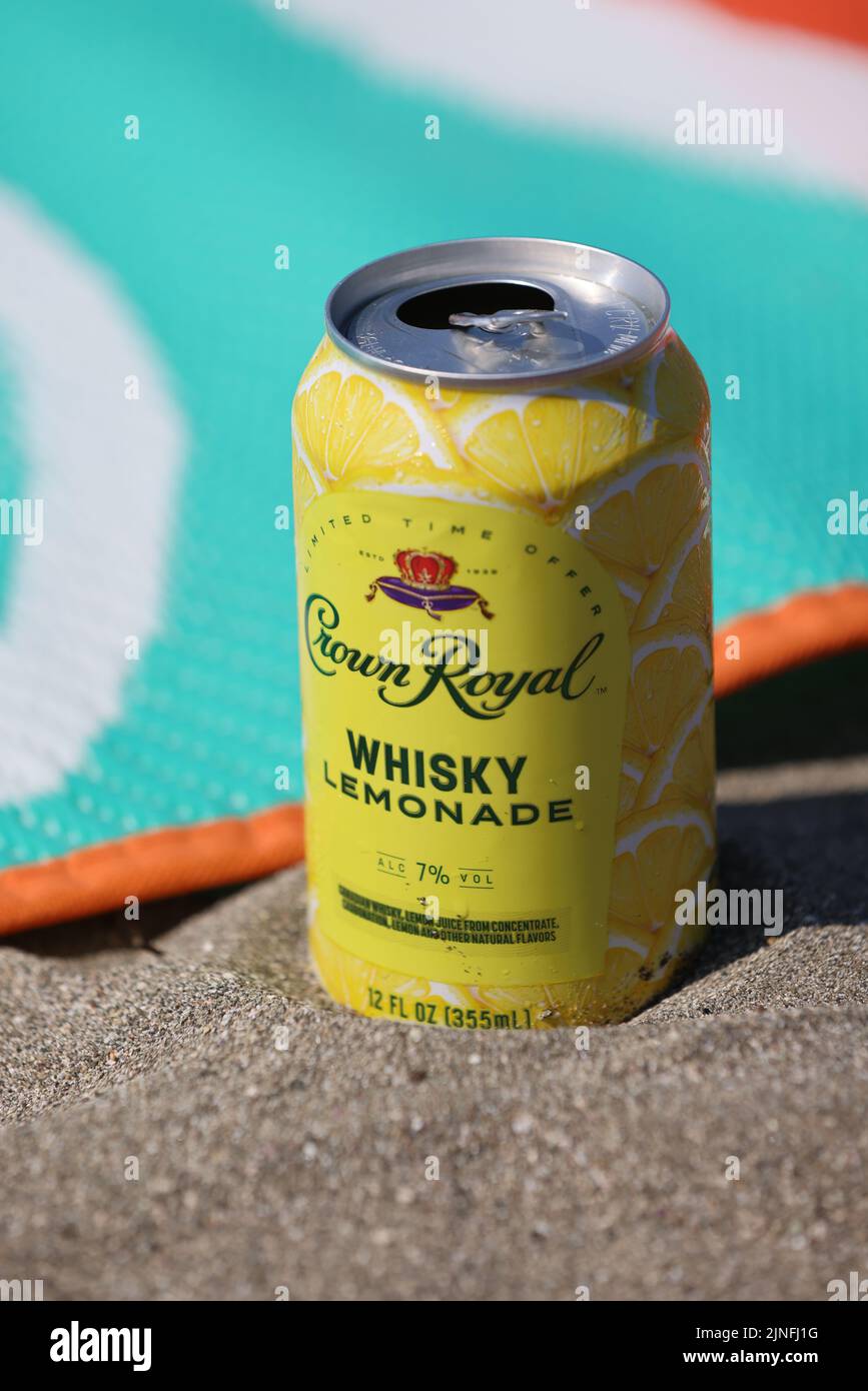 The Crown Royal Whisky Lemonade can in the sand Stock Photo Alamy