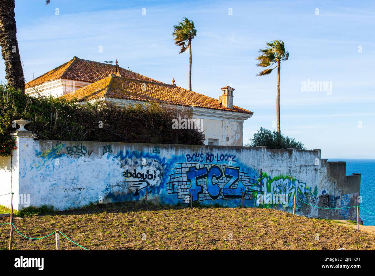 Tangier, Morocco - 19 January 2022 : Hiphop Blue tags on a villa in Tangier Morocco Stock Photo