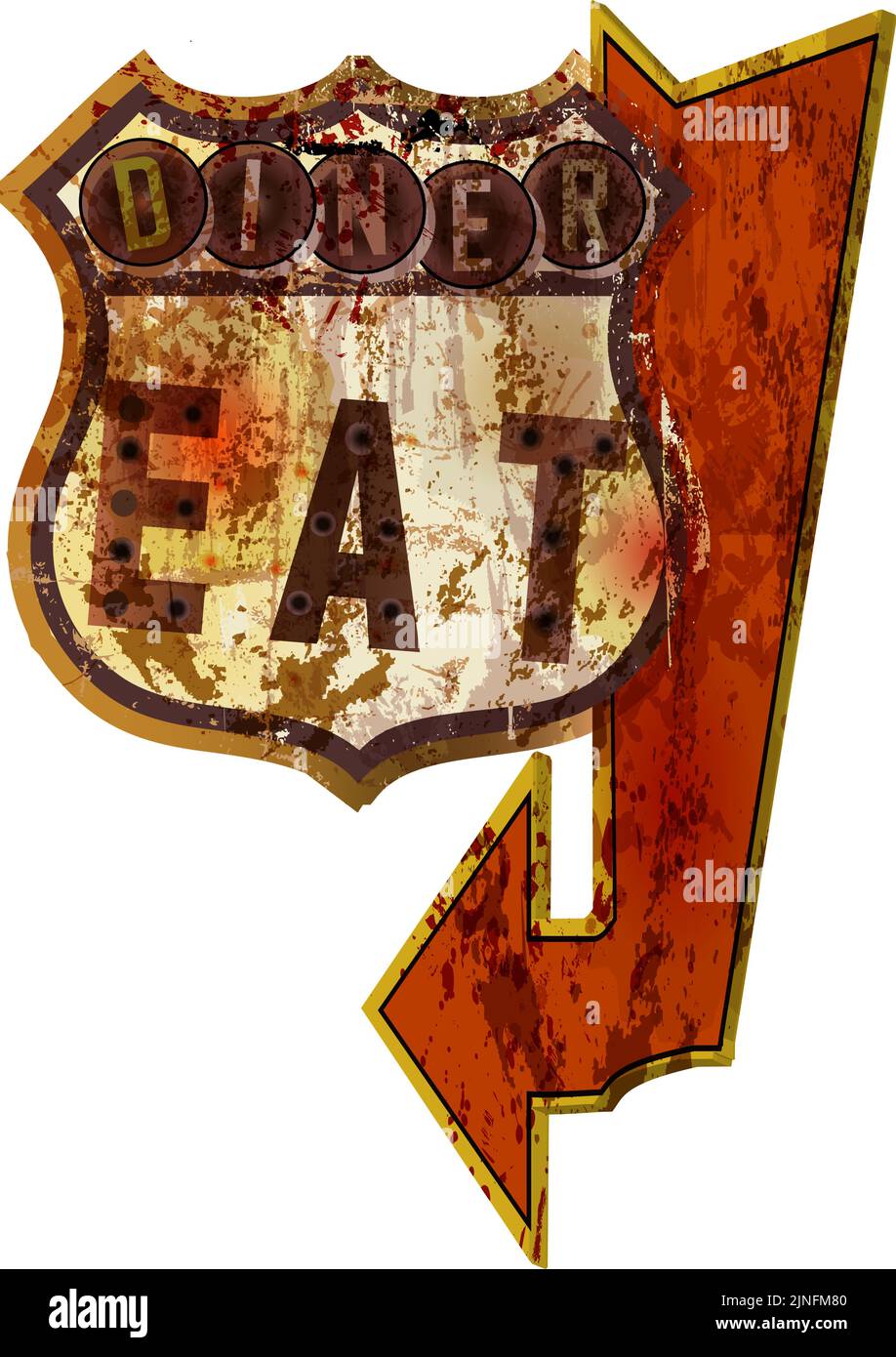 super grungy vintage diner sign,heavily rusted and damaged retro style, vector illustration Stock Vector