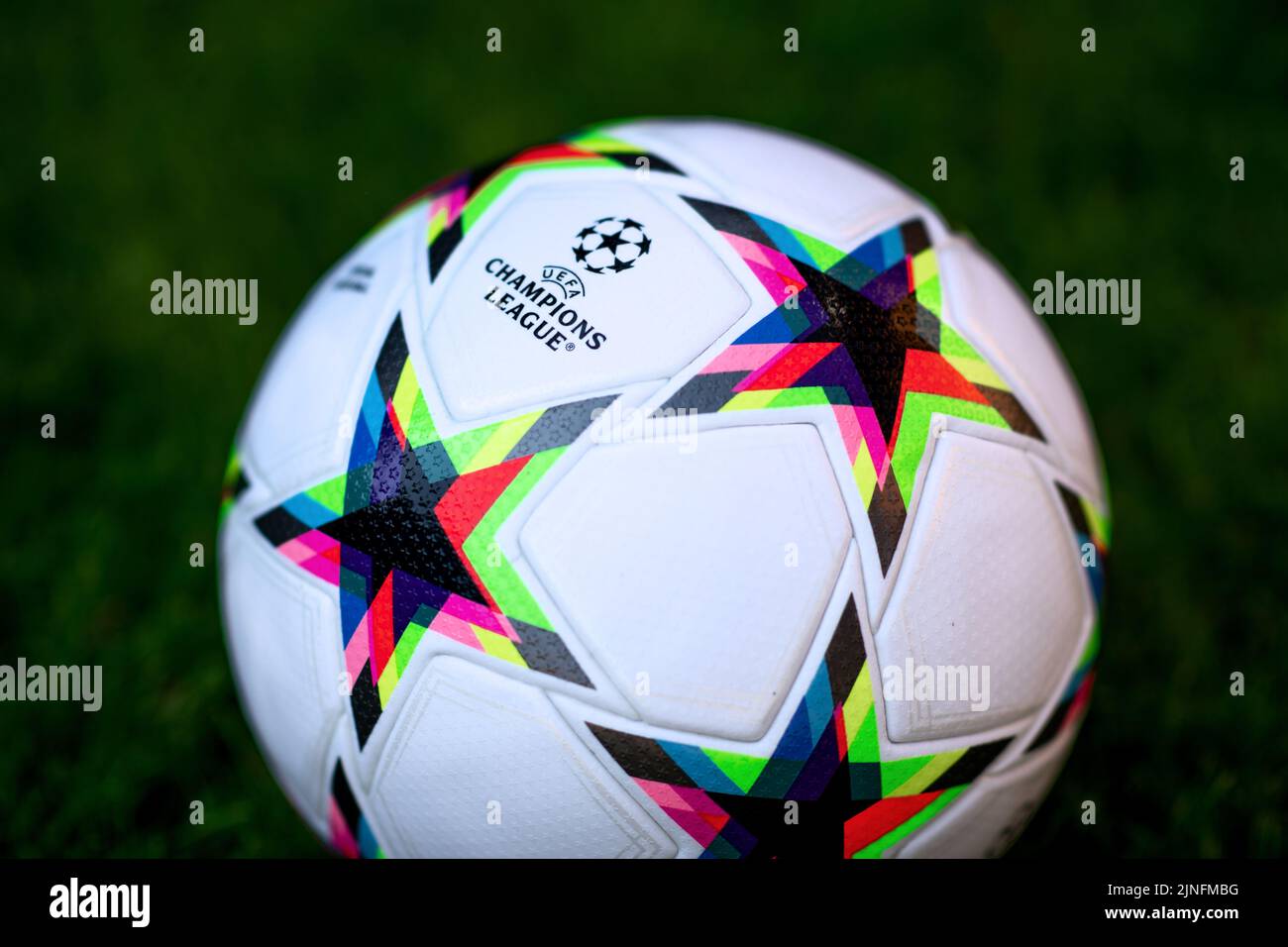 Close up of Adidas UEFA Champions League Football 2022 2023 Stock Photo