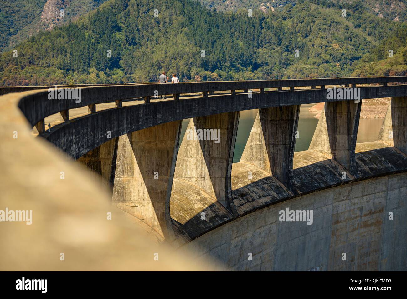 Susqueda Reservoir, in the Guilleries region, during the summer drought