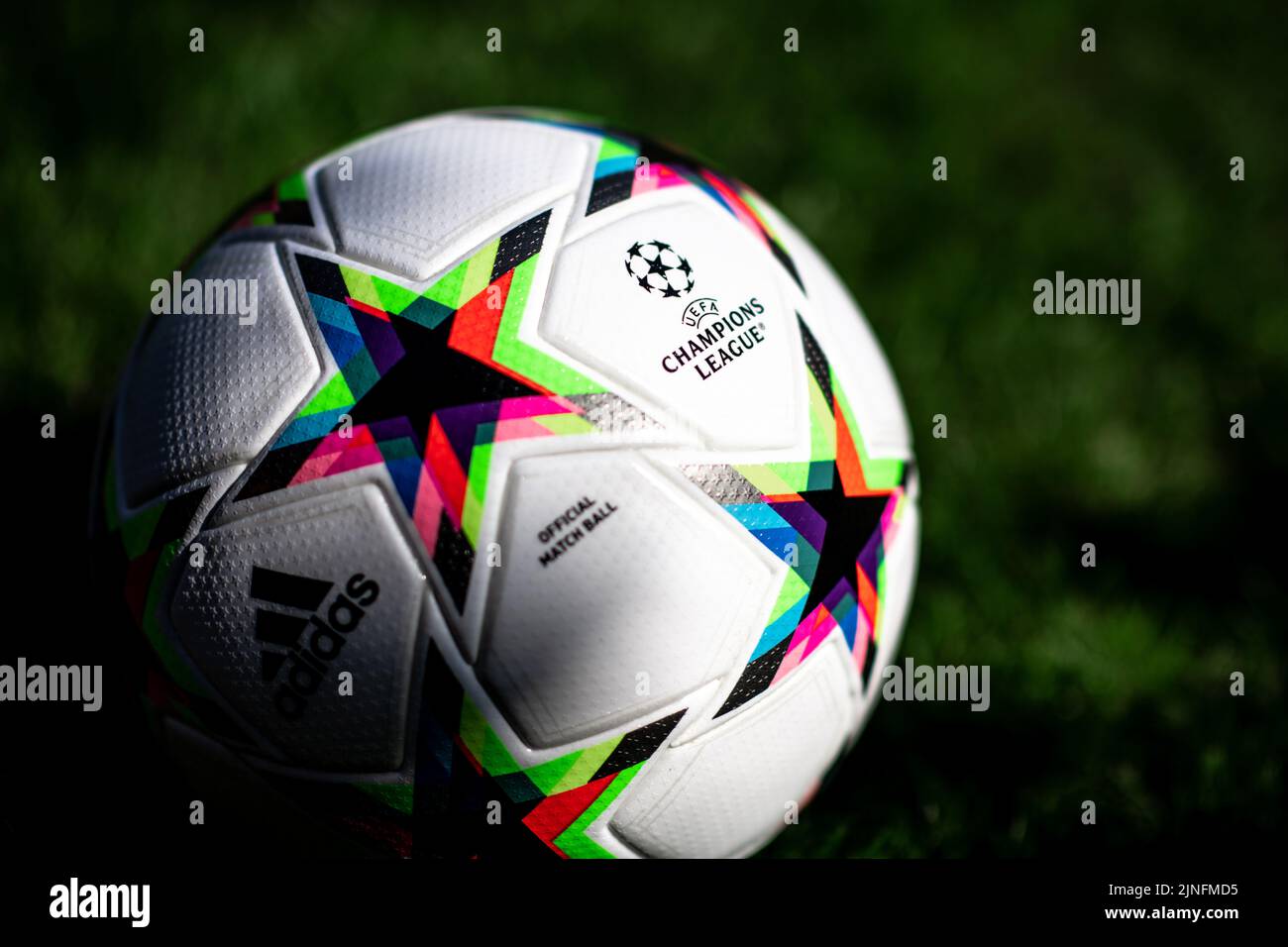Close up of Adidas UEFA Champions League Football 2022 2023 Stock Photo
