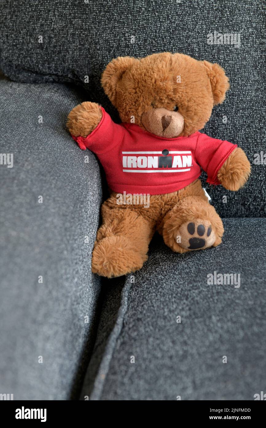 childs teddy bear sitting in armchair Stock Photo - Alamy
