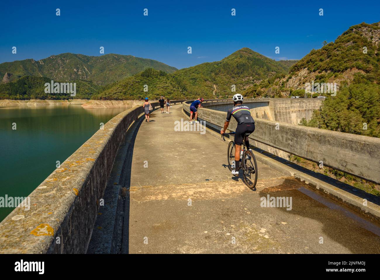 Susqueda Reservoir, in the Guilleries region, during the summer drought