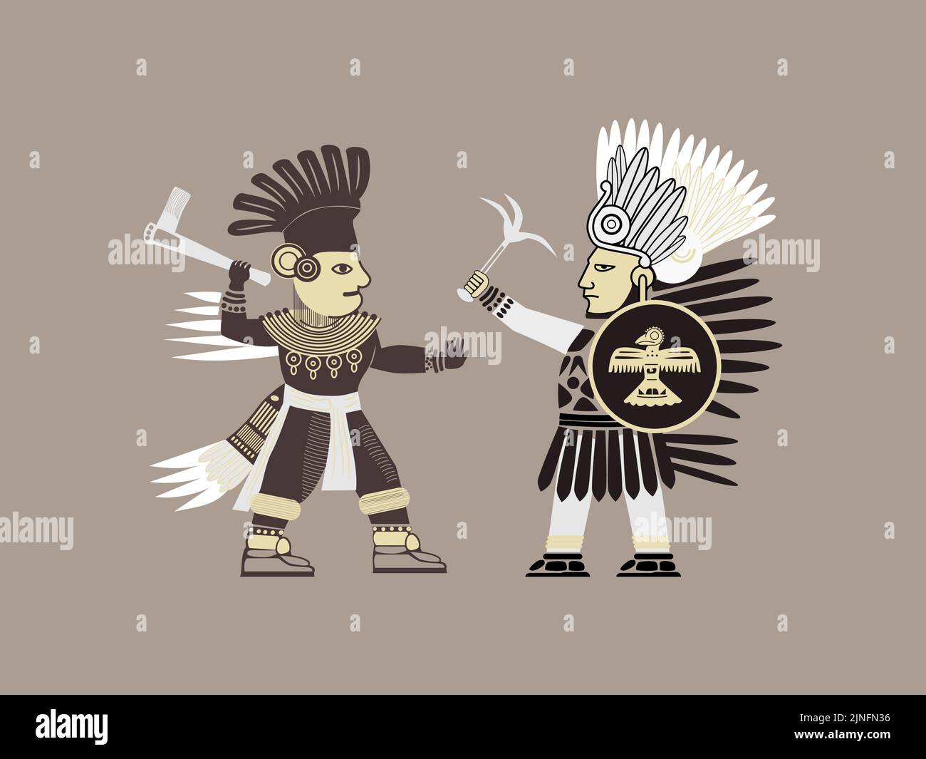 Two Aztec Warriors Fighting / Mayan Warriors Stock Vector