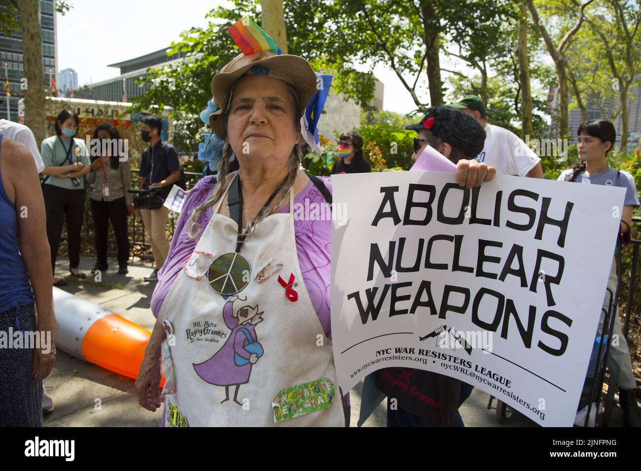 Coalition of antiwar and antinuclear weapon groups demonstrate for nuclear disarmament as UN