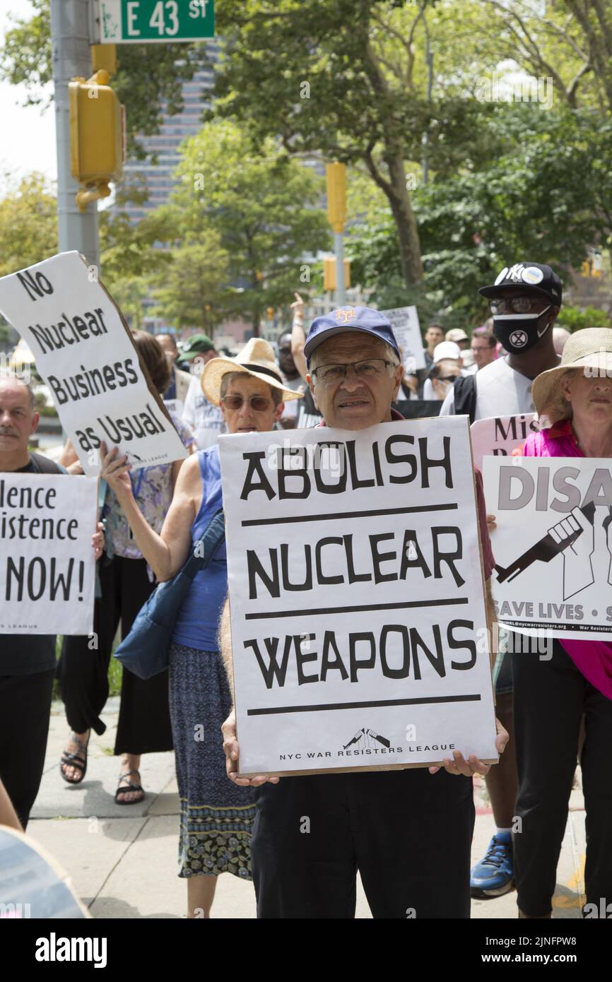 Coalition of antiwar and antinuclear weapon groups demonstrate for nuclear disarmament as UN