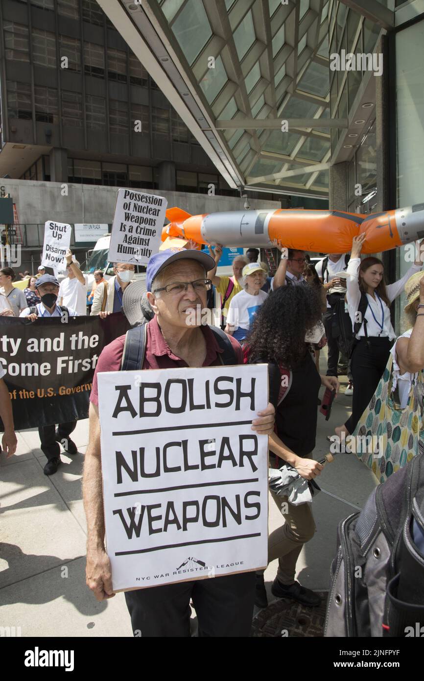 Coalition of antiwar and antinuclear weapon groups demonstrate for nuclear disarmament as UN