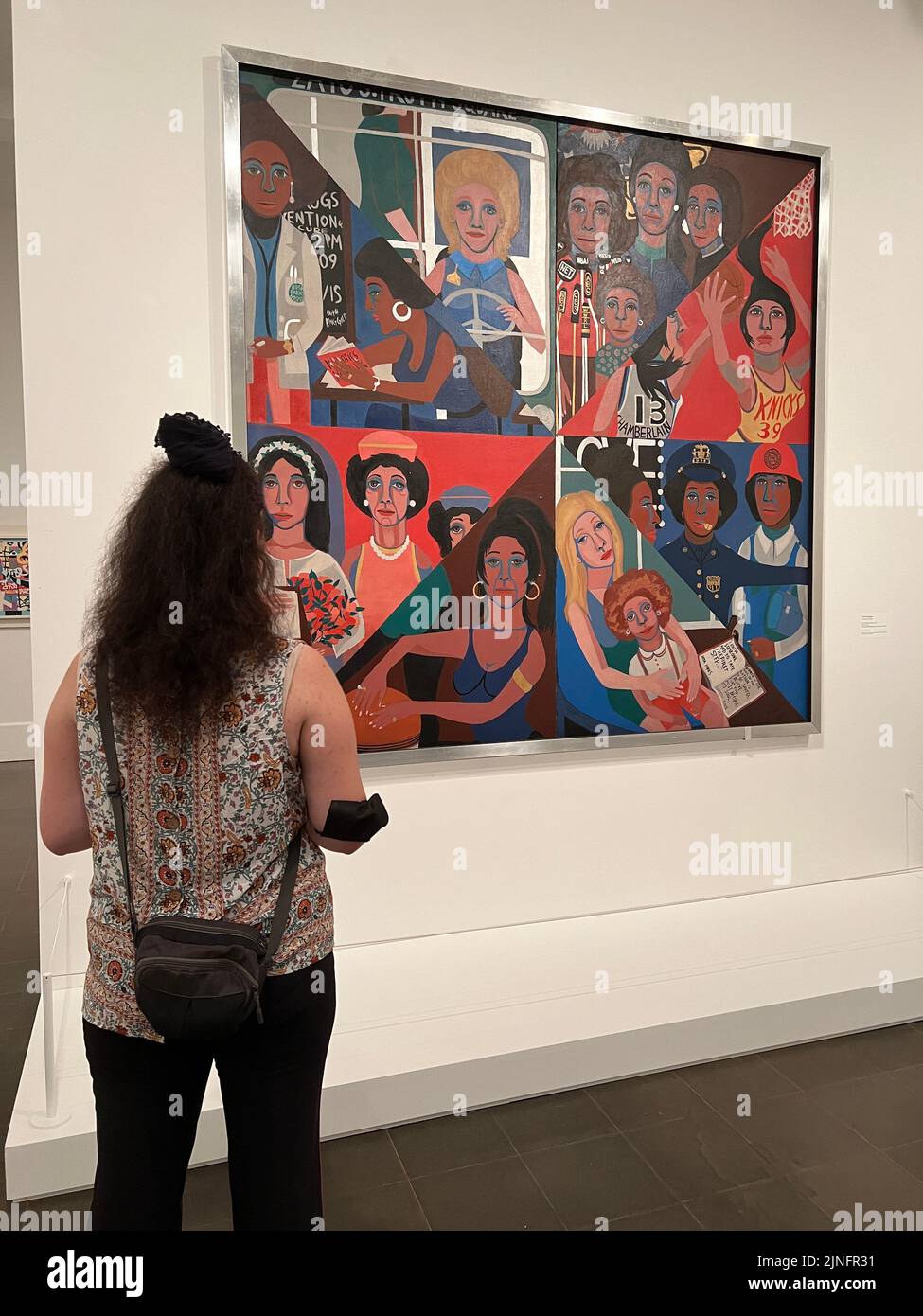 Woman views the Faith Ringgold painting 'For the Women's House,' 1971.  Brooklyn Museum Stock Photo