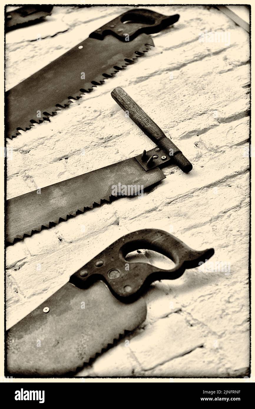vintage log saws Stock Photo