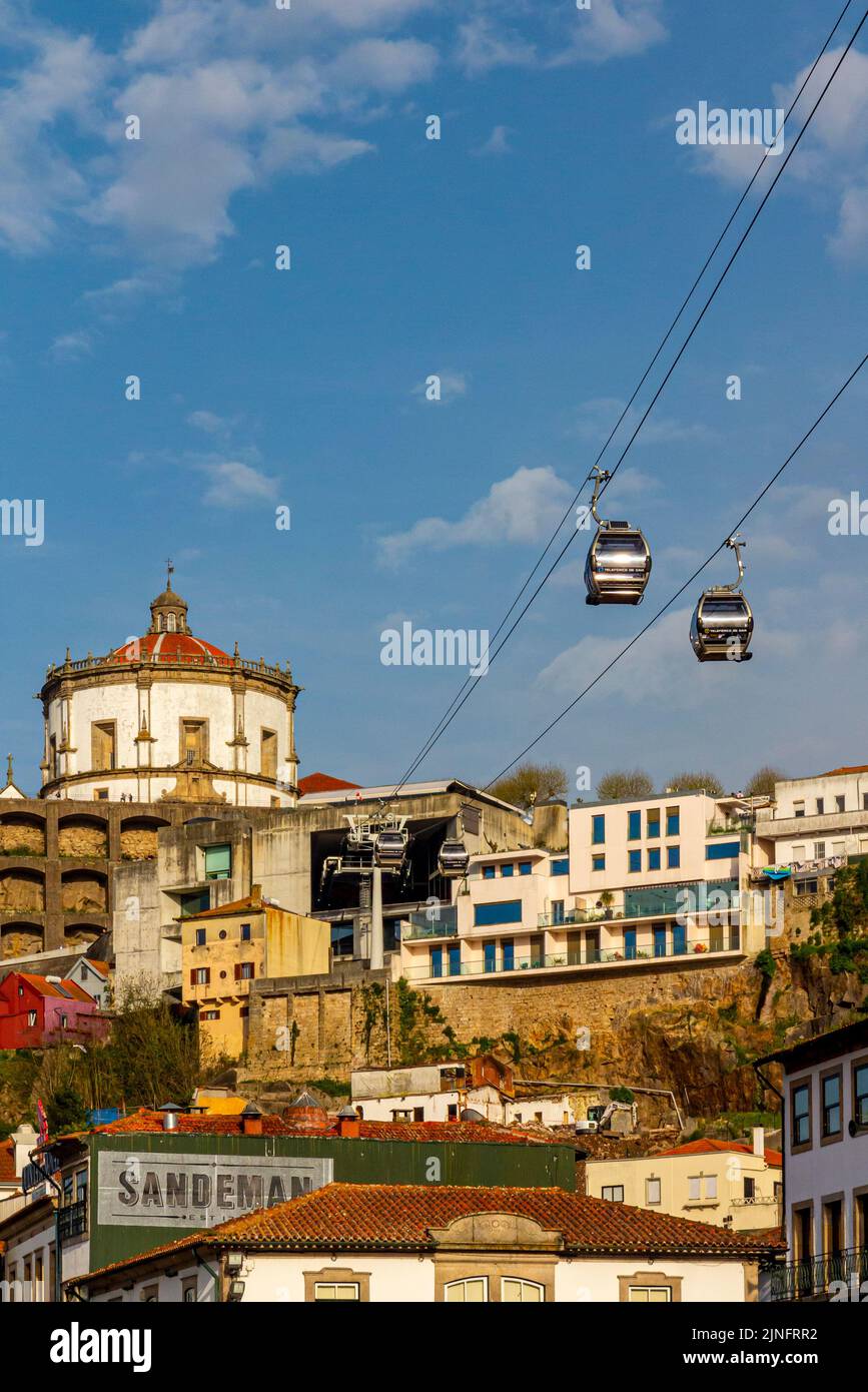 The Teleferico de Gaia cable car system that runs between Vila Nova de Gaia and Jardim de Morro in the centre of Porto a city in northern Portugal. Stock Photo