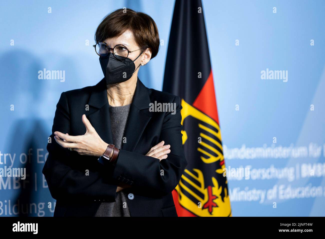 Berlin, Deutschland. 28th Jan, 2022. Bettina Stark-Watzinger (FDP), Federal Minister of Education and Research, pictured during a press conference on the Medical Informatics Initiative (MII) at the Federal Ministry of Education and Research in Berlin, January 28th, 2022. Credit: dpa/Alamy Live News Stock Photo