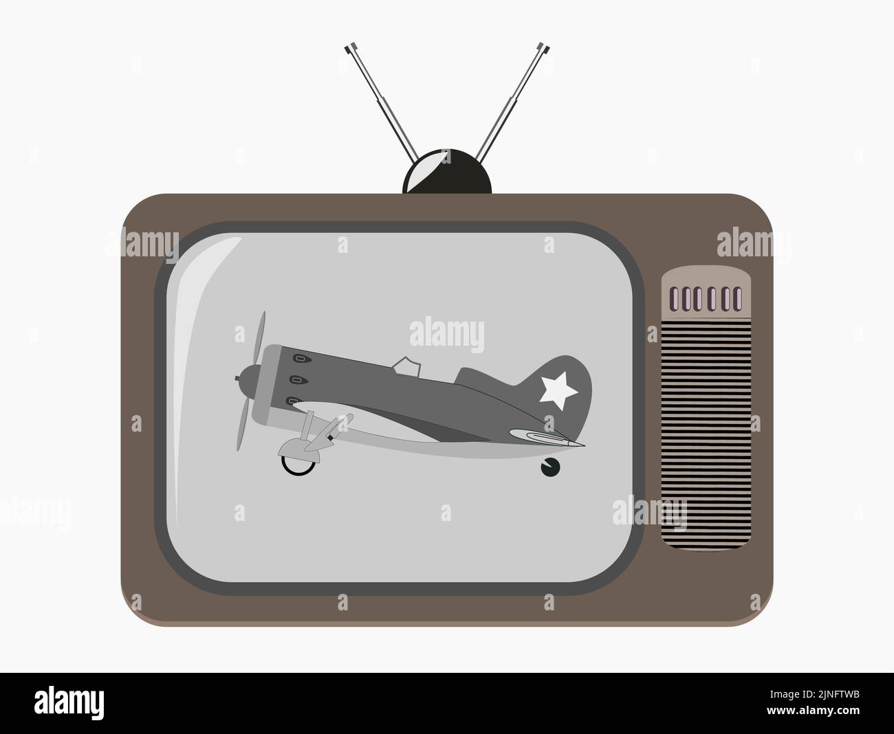 Retro plane on screen of old black and white TV set Stock Vector Image ...