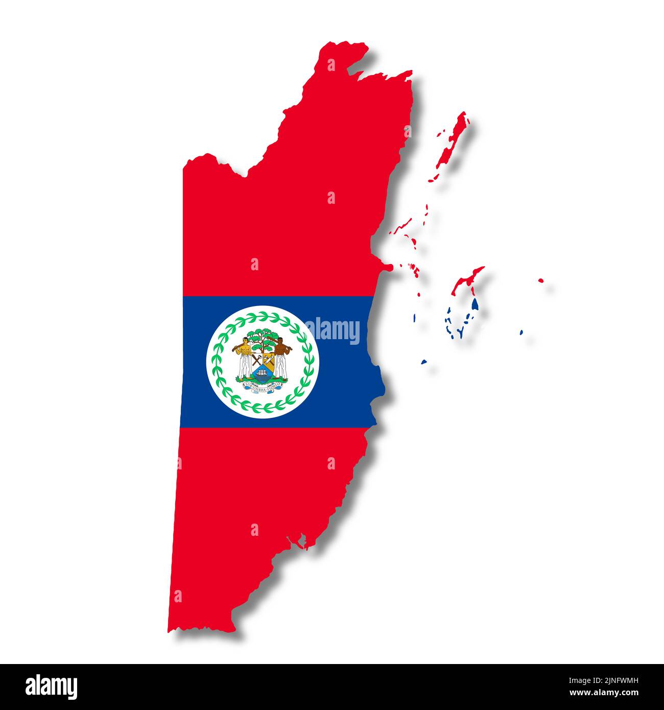 Belize flag map on white background 3d illustration with clipping path Stock Photo