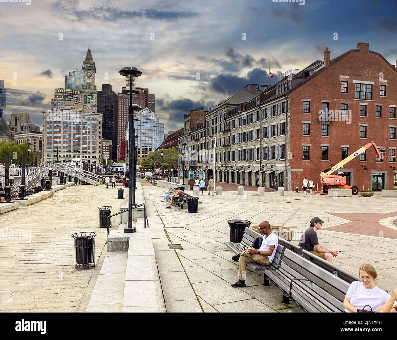 Long Wharf Landing and Custom House and Financial District Boston Stock Photo