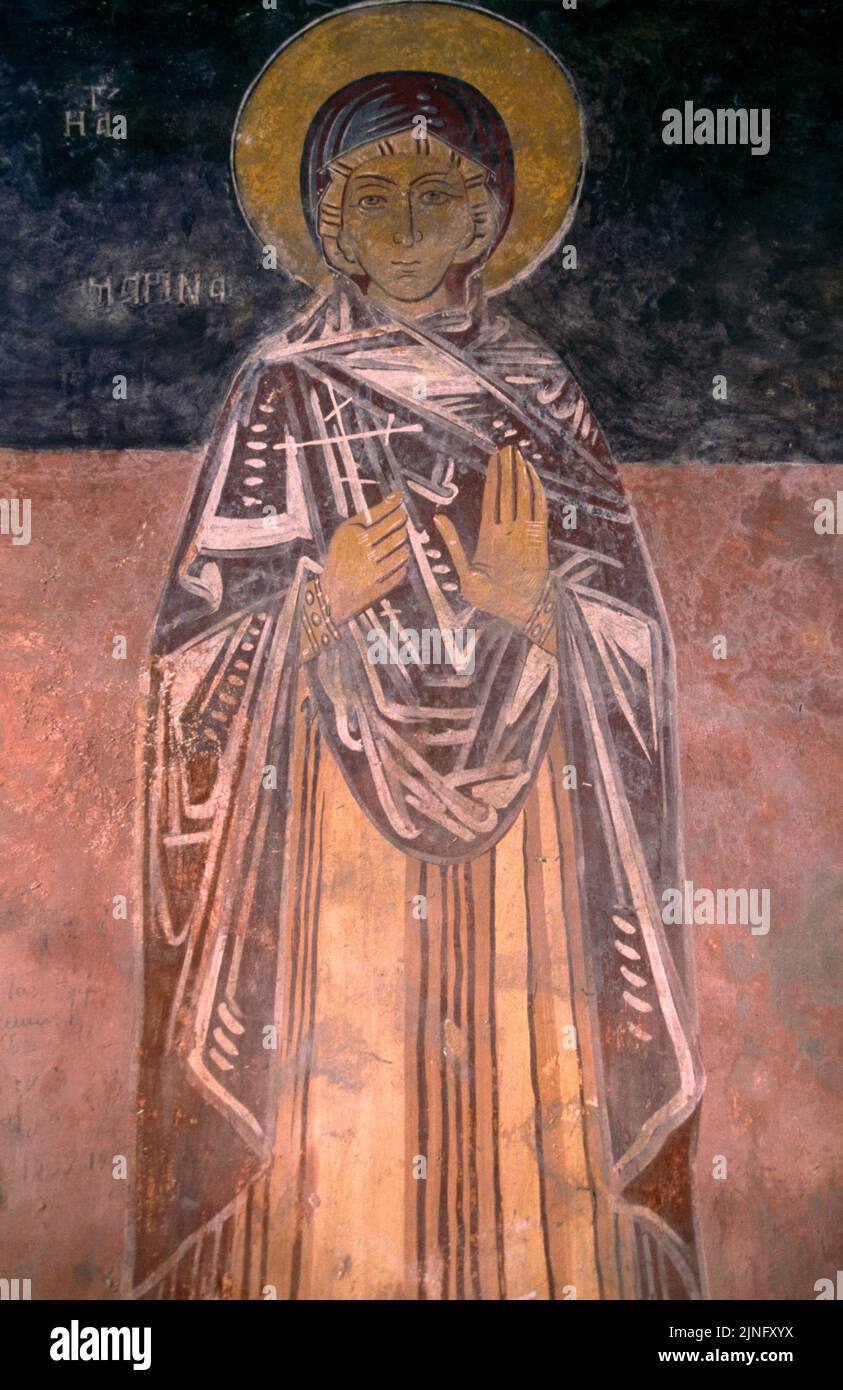 Fresco of Saint Marina in Moni Thari Monastery Rhodes Greece Stock Photo