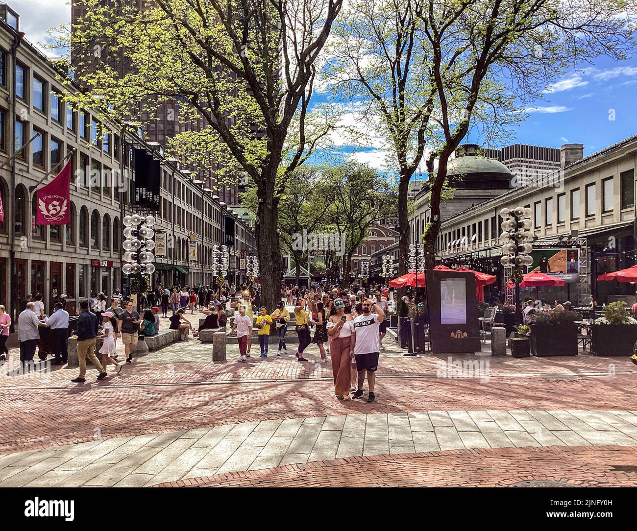 Quincy Market building and outdoor plaza, Boston, Massachusetts Stock Photo