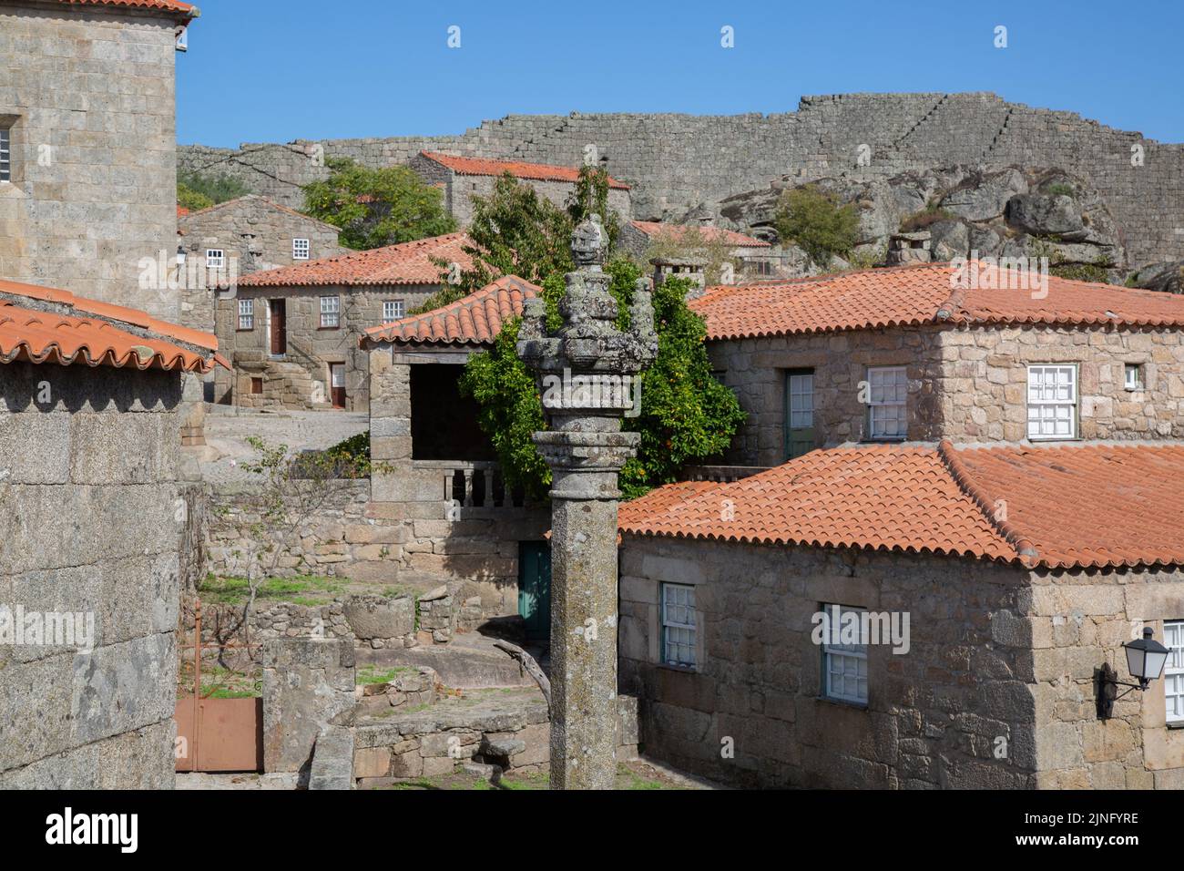 Sortelha Castle Walls and Village in Portugal Stock Photo