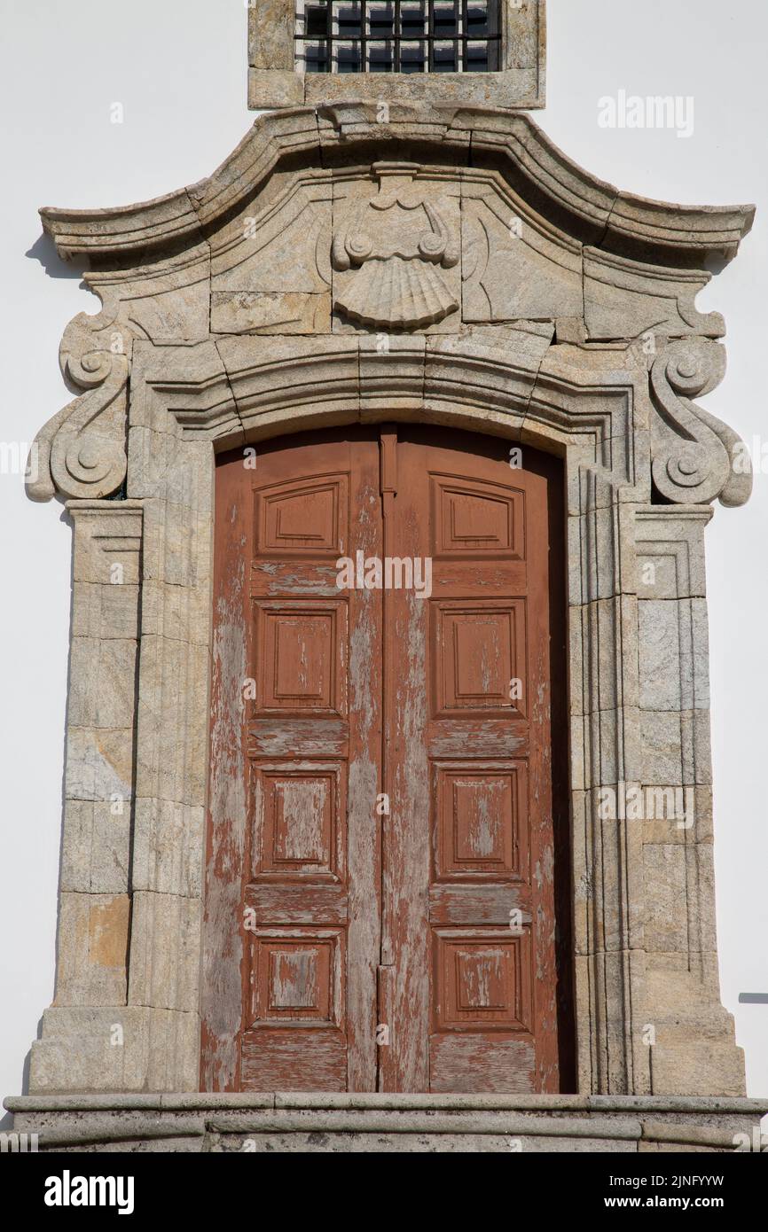 Church Door in Linhares da Beira; Portugal Stock Photo