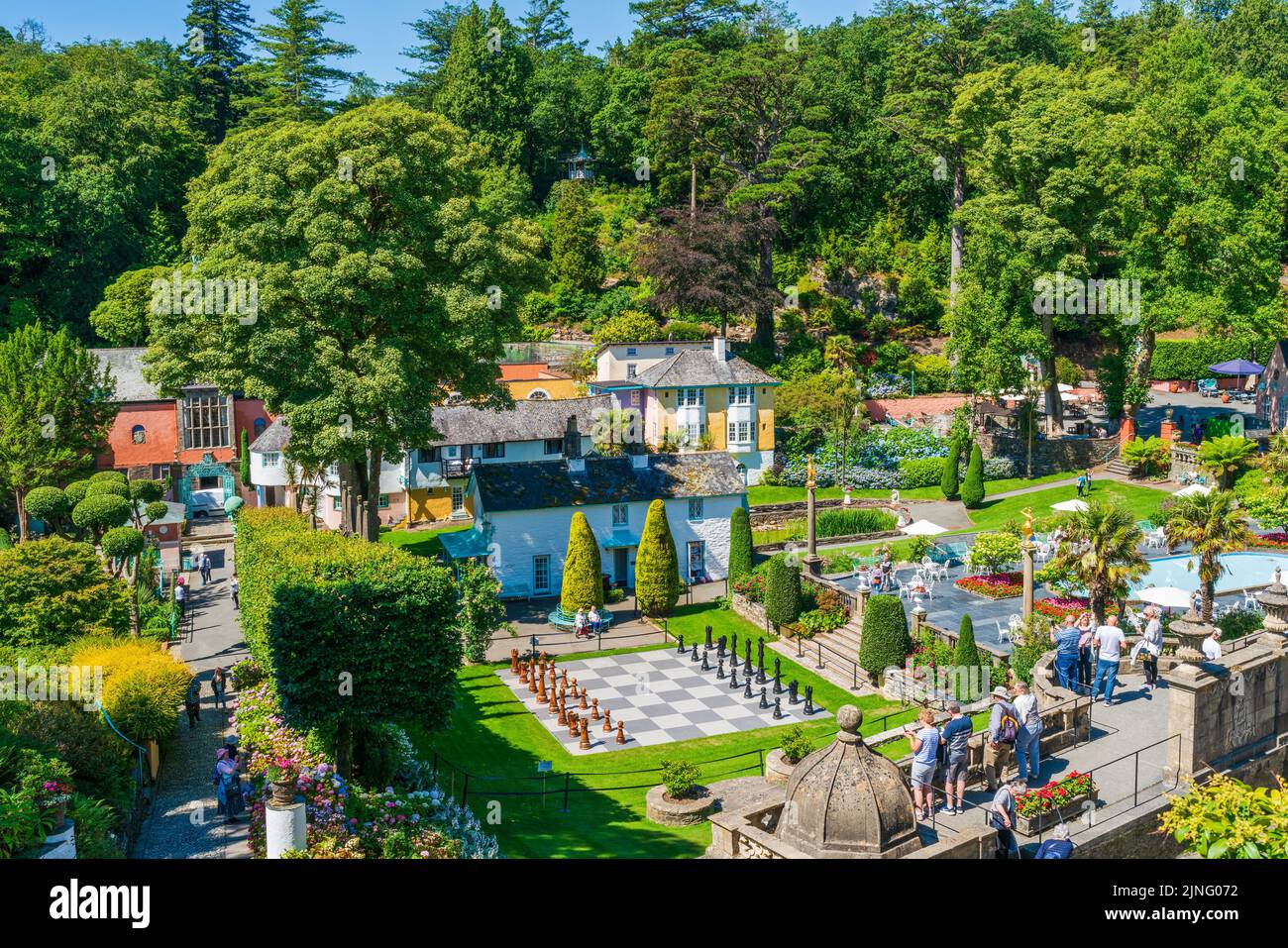 PORTMEIRION, WALES, UK JULY 07 2022 Tourists enjoying a visit to