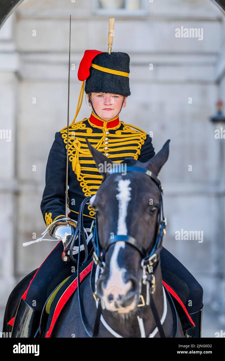 London, UK. 11th Aug, 2022. Kings Troop Royal Horse Artillery mount the ...