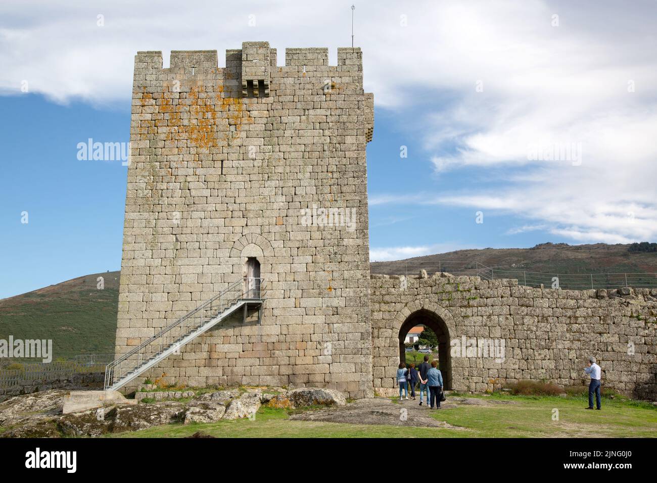 Tourist at Linhares da Beira Castle, Portugal Stock Photo