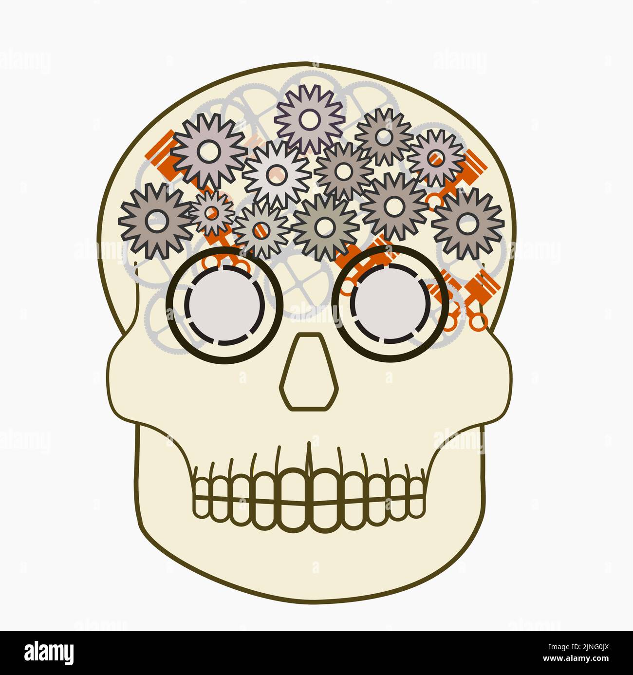 Human skull with gears inside Stock Vector